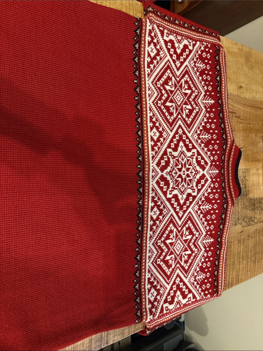 Men's Red Nordic-Pattern Zip Sweater - Picture 9 of 9